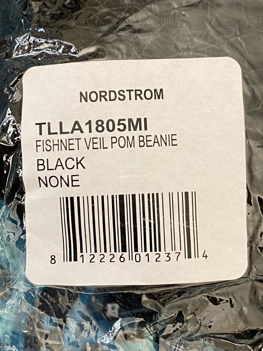 NWT Leith Nordstrom Black Veil Fishnet Chunky Knit Pom Pom Beanie Winter Hat - Picture 11 of 11